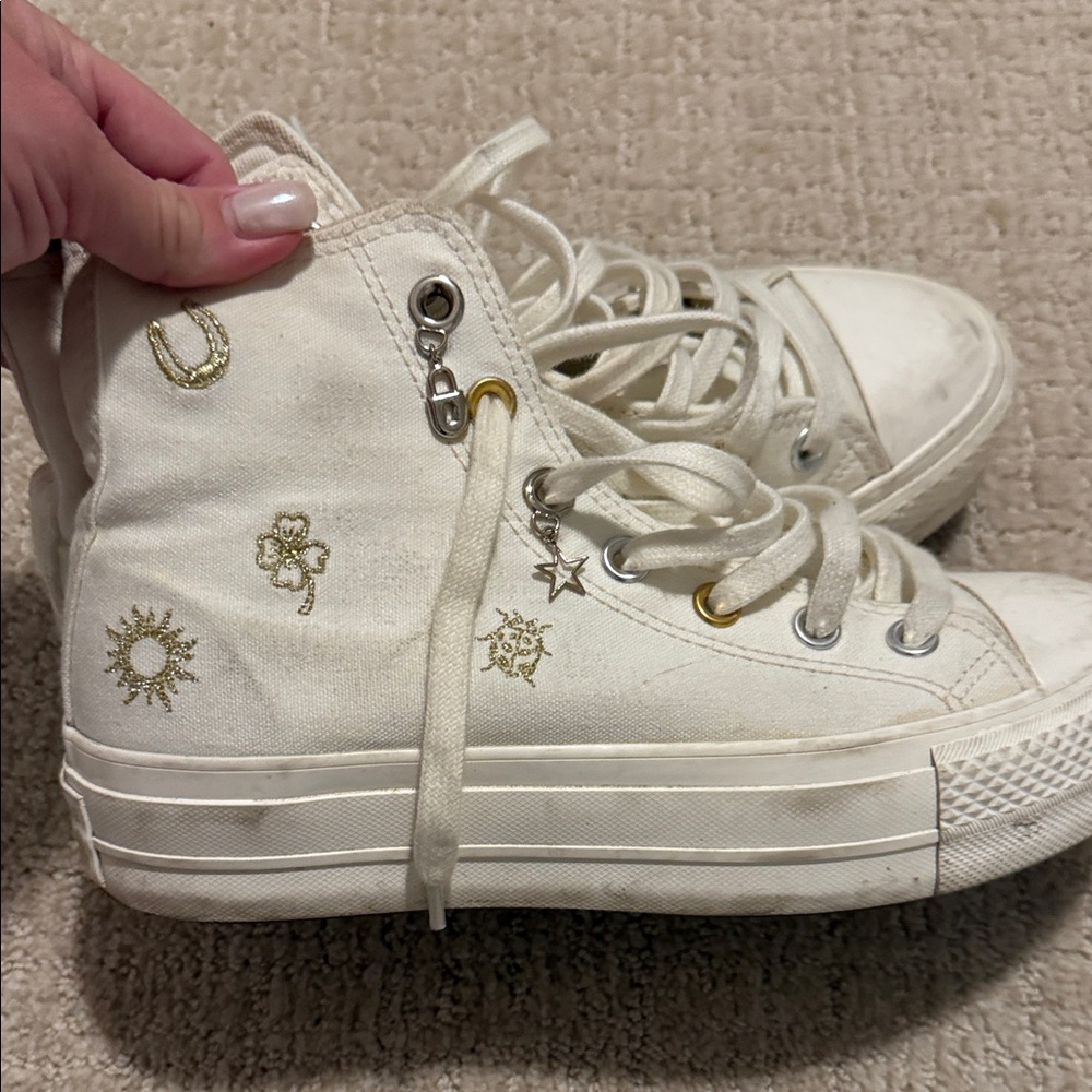 Converse All Star White High-Tops with Gold Details